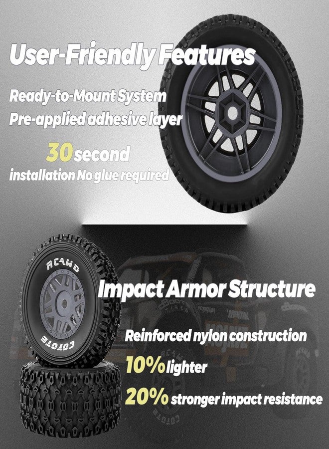 RCAWD Pre-Glued 12mm Hex Wheel and Tire Sets for 1/16 Arrma Mojave Grom ARA2104 ARA2304 ARA2304S Series Upgrades Parts Grey - Image 3
