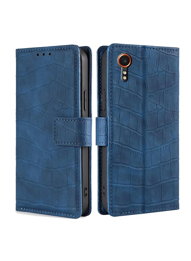 جرين تايجر جراب هاتف جلدي بمشبك مغناطيسي على شكل جلد التمساح لهاتف Samsung Galaxy Xcover 7 5G (أزرق)