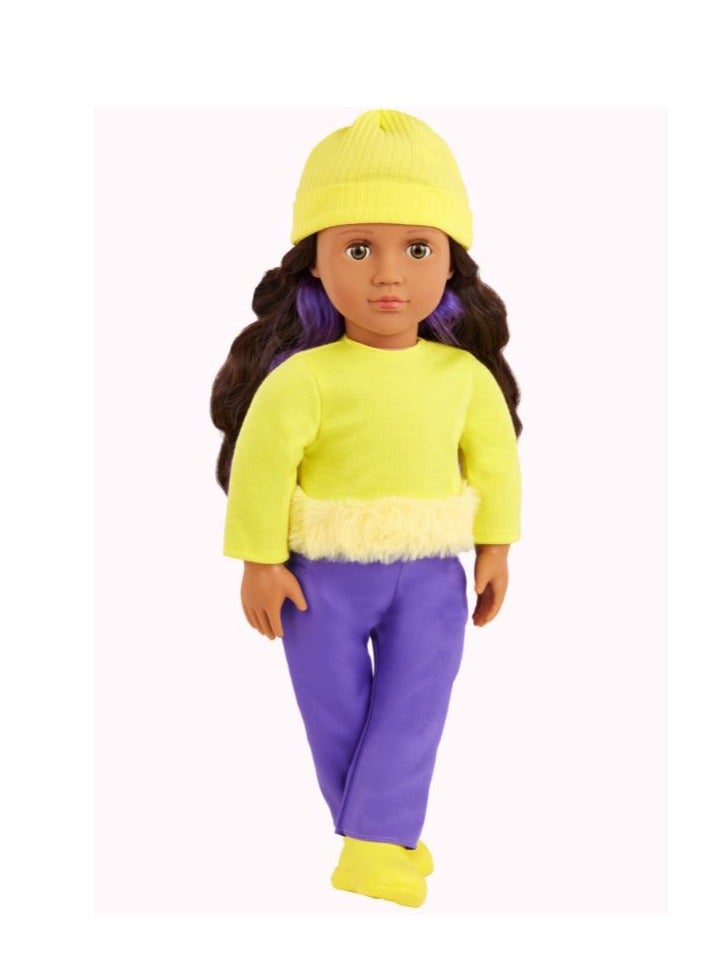 Our Generation Sola 18" Fashion Doll In Yellow And Purple Block Outfit - Image 1