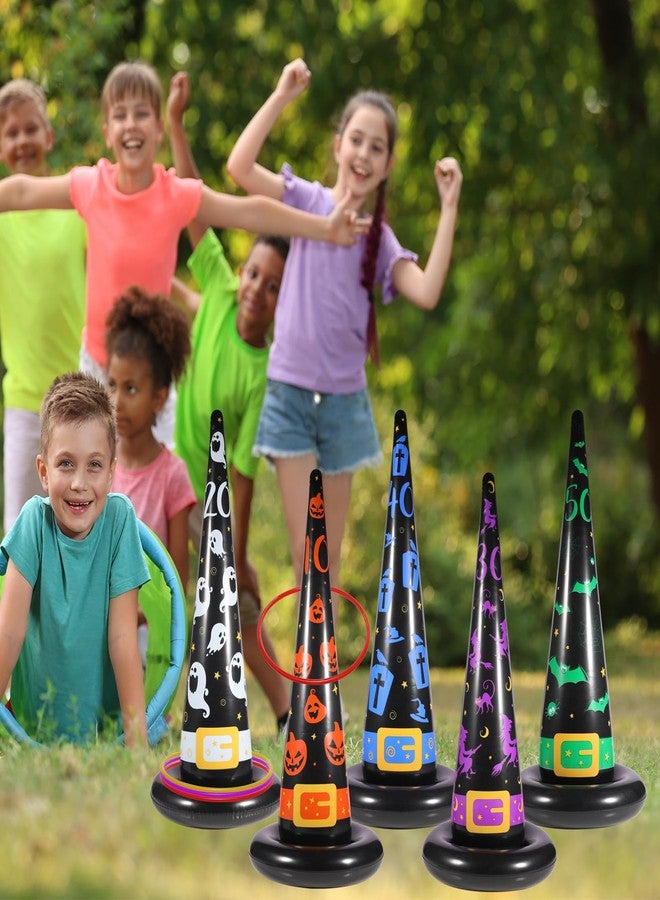 Yeepoo Halloween Ring Toss Game Set, 5Pcs Inflatable Witch Hats with 10Pcs Colorful Plastic Rings and Air Pump for Halloween Party Games Super Fun Indoor Outdoor Party Supplies - Image 2