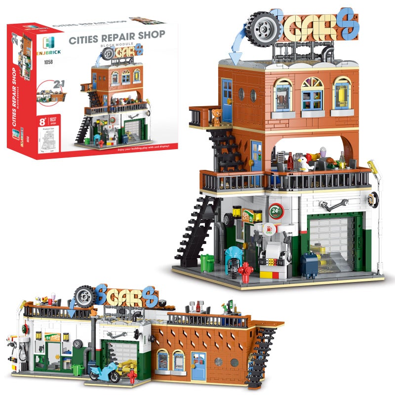 ENJBRICK City Car Repair Shop Building Set Compatible with Lego for Adults, Architecture Building House Kit for Boys and Girls 8-14 Years 1637 pcs - Image 1