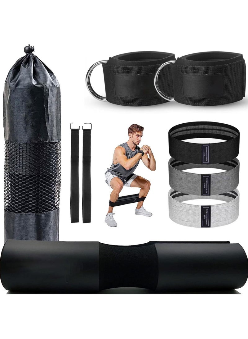 Captaintech 9-Piece Gym Equipment Accessories for Squats Hip thrusts Lunges Leg Days 2 Gym Ankle Straps 3 Hip Resistance Bands Barbell Pads and Tote Bags - Image 1
