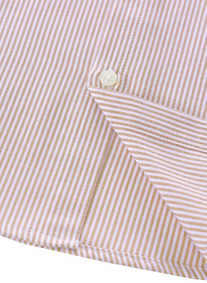 JOGAL Boys Button Down Shirt Short Sleeve Oxford Dress Shirts Casual Striped Tops for 6-14 Years EarthYellow 12 - Image 5