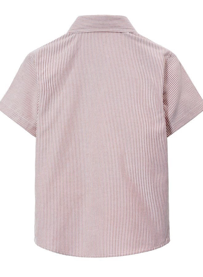 JOGAL Boys Button Down Shirt Short Sleeve Oxford Dress Shirts Casual Striped Tops for 6-14 Years EarthYellow 12 - Image 2