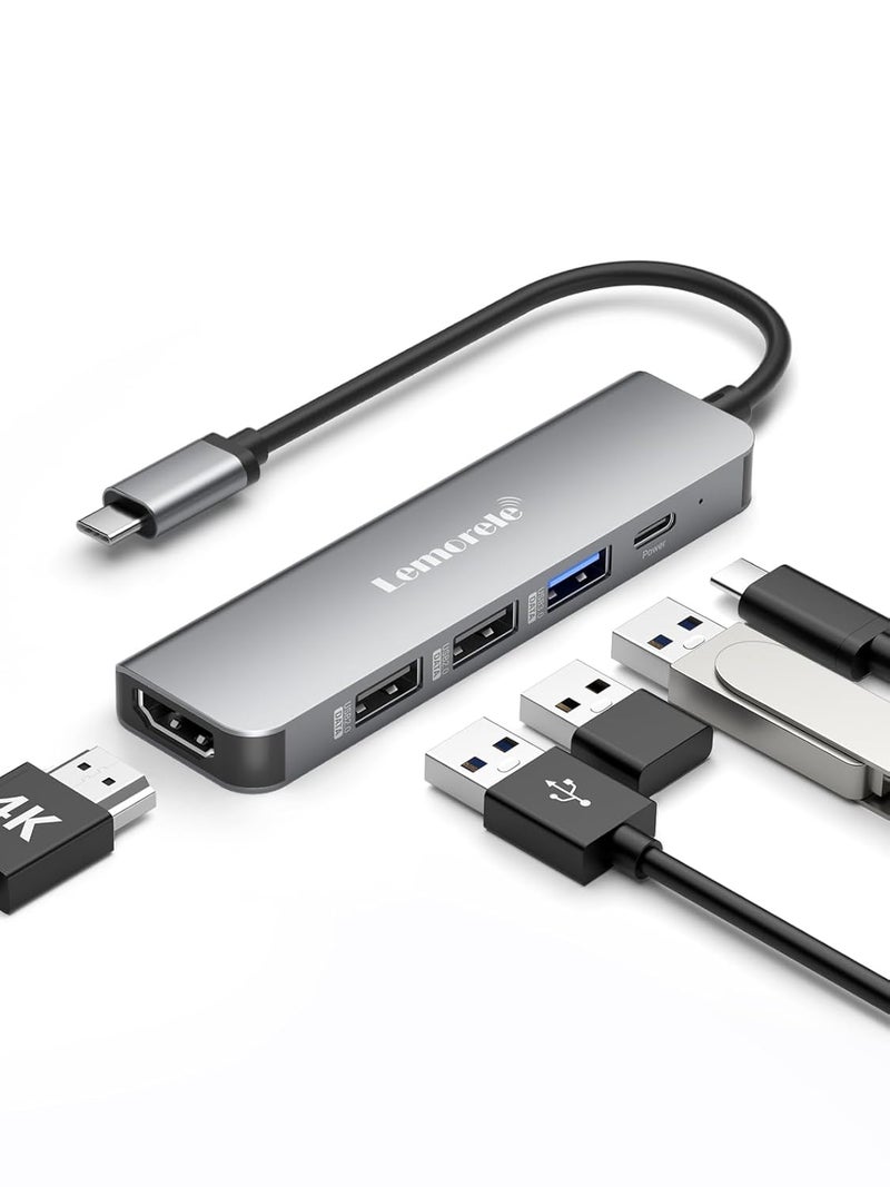 Lemorele محور USB C، محول متعدد المنافذ 5 في 1 مع HDMI 4K، USB 3.0، 2*USB 2.0، شحن سريع PD 100W مناسب لجهاز MacBook Pro/Air M1، Chromecast، Switch، Windows وغيرها. - Image 1