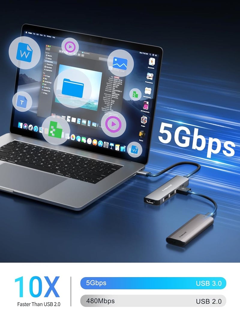 Lemorele محور USB C، محول متعدد المنافذ 5 في 1 مع HDMI 4K، USB 3.0، 2*USB 2.0، شحن سريع PD 100W مناسب لجهاز MacBook Pro/Air M1، Chromecast، Switch، Windows وغيرها. - Image 3