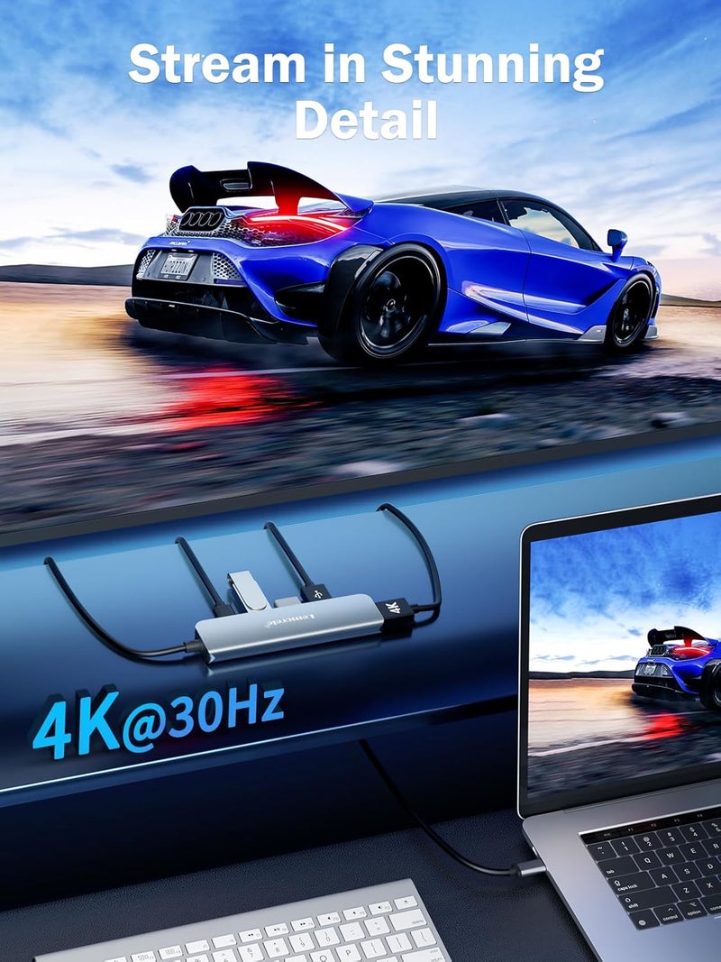 Lemorele محور USB C، محول متعدد المنافذ 5 في 1 مع HDMI 4K، USB 3.0، 2*USB 2.0، شحن سريع PD 100W مناسب لجهاز MacBook Pro/Air M1، Chromecast، Switch، Windows وغيرها. - Image 4