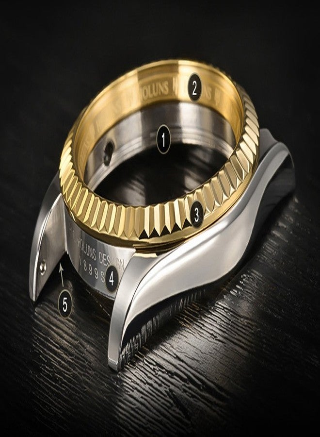 HOLUNS Mens Automatic Self-wind Watch Gilded Stainless Steel Date Black Diamonds Dial Dress waterproof watch - Image 5