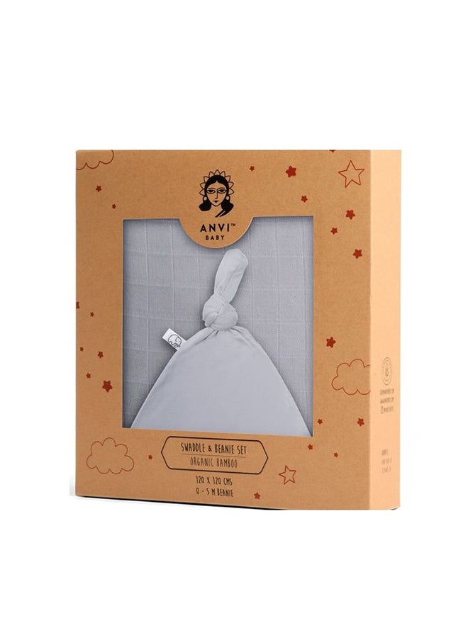 Anvi Baby Organic Bamboo Beanie and Swaddle Set- Dove Tales  - Image 2
