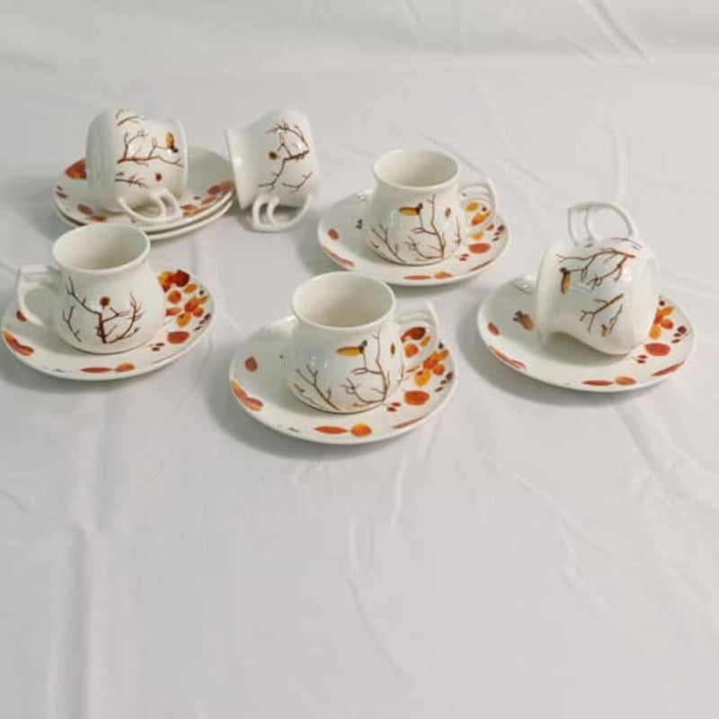 GuangYang 12 Pieces Fine Porcelain Espresso Cups and Saucers set of 625 ozEspresso Shot Cup set for 6 PersonAntumn Leaves Parttern