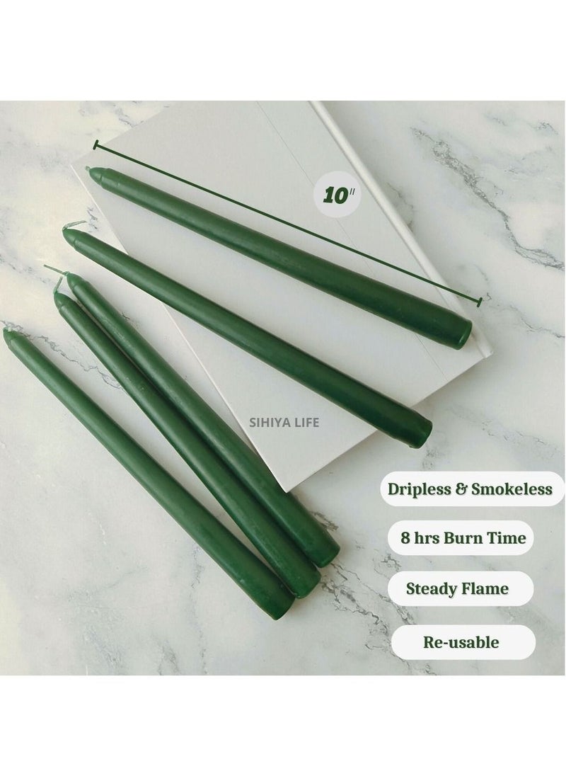 SIHIYA LIFE - Set of 12 Dark Green Taper Candlesticks,10 Inch, 25cmTall Taper Candles, Dripless Dinner Candle Sticks, Natural Wax with Cotton Wicks, 8 Hour Burn Time - Image 1