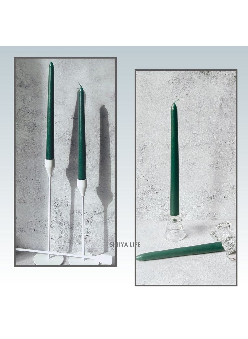 SIHIYA LIFE - Set of 12 Dark Green Taper Candlesticks,10 Inch, 25cmTall Taper Candles, Dripless Dinner Candle Sticks, Natural Wax with Cotton Wicks, 8 Hour Burn Time - Image 1
