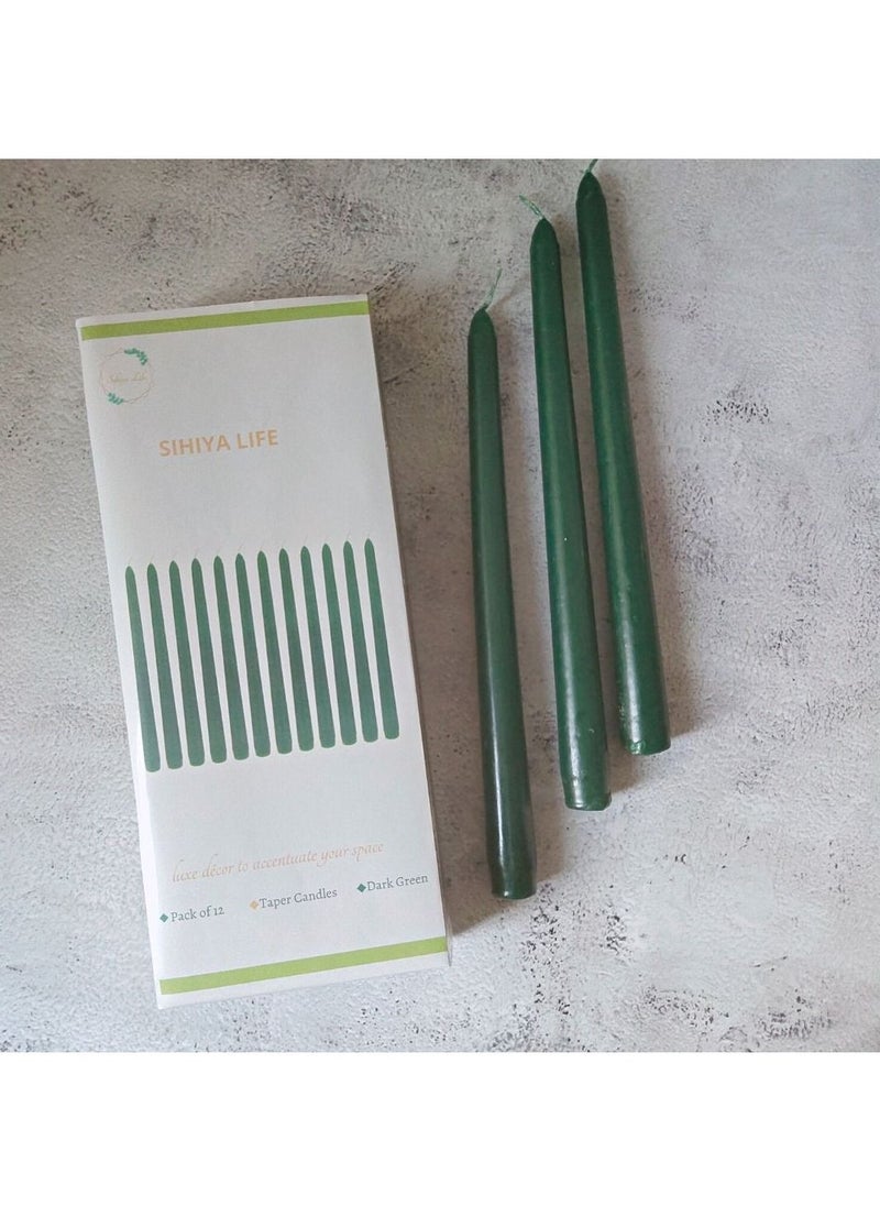 SIHIYA LIFE - Set of 12 Dark Green Taper Candlesticks,10 Inch, 25cmTall Taper Candles, Dripless Dinner Candle Sticks, Natural Wax with Cotton Wicks, 8 Hour Burn Time - Image 1