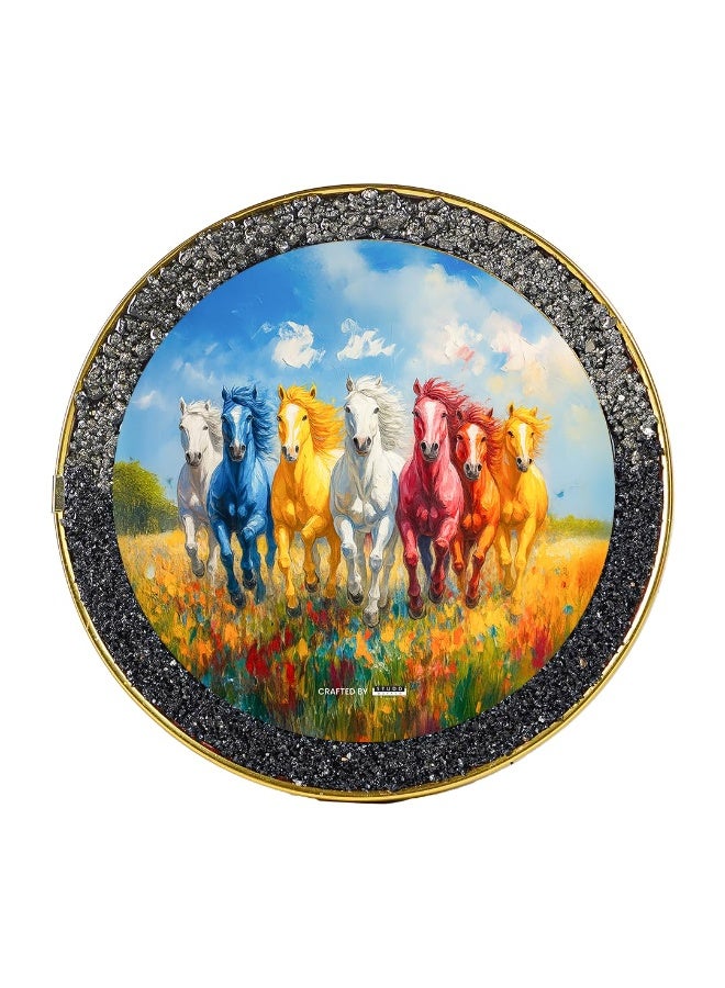 Studd Muffyn | 7 Rainbow Riche Rich Horses of Harmony [Round Shape] | Pyrite crystal and Black obsidian | Vastu Decor | Feng Shui Aligned | 7 Horses - Image 1