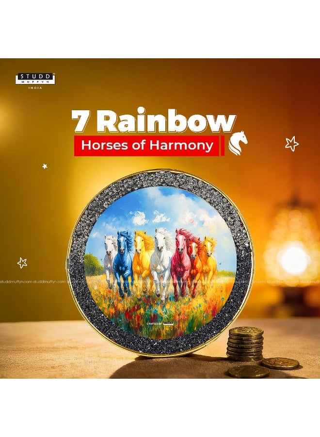 Studd Muffyn | 7 Rainbow Riche Rich Horses of Harmony [Round Shape] | Pyrite crystal and Black obsidian | Vastu Decor | Feng Shui Aligned | 7 Horses - Image 4