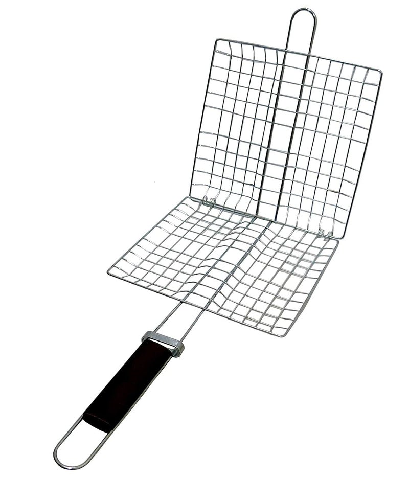 Tray Portable Barbecue BBQ Grill Net Basket Roast Grilling Chromium Plated with Wooden Handle (Small) - Image 4