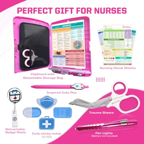 Pyrsiva Nursing Kit – Nurse Accessories for Work | Trauma Shears, Clipboard with Storage, Badge Reel, Pen Light, Sticky Notes, Pen & Cheat Sheet – for Nursing Students & Professionals - Image 2