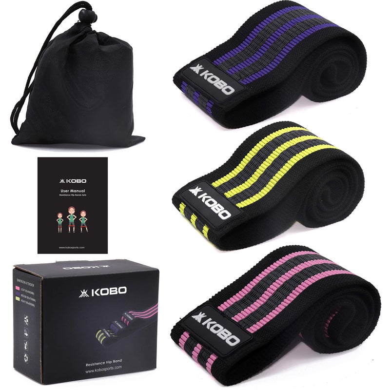 Kobo AC-89 Resistance 3" Wide Non Slip Loop Band for Squats, HIPS & Glutes, Yoga, Crossfit, Stretching, Physical Therapy Hip Band, Includes Travel Bag and Workout Guide Booklet, Light (Multi Colour) - Image 4