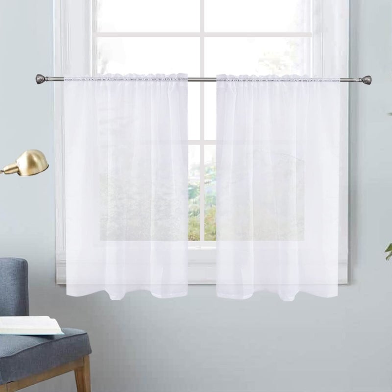 SpaceDresser White Kitchen Sheer Valance Curtains 24 Inch Voile Sheer Cafe Curtains for Bathroom Farmhouse Country Light Filtering Short Window Curtain 1 Pair 2 PanelsWhite26 W x 24 L