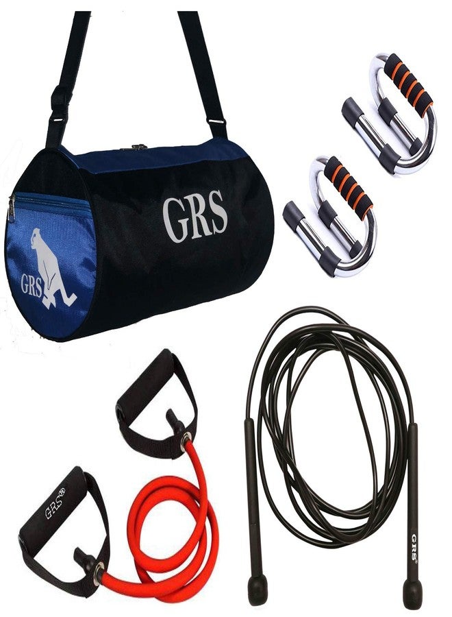 أنبوب مقاومة GRS® Power_33 لتقوية العضلات، حقيبة رياضية للرجال والنساء (أزرق وأسود)، حامل تمارين الضغط من الفولاذ القوي وحبل القفز (أسود) (طقم) - Image 1