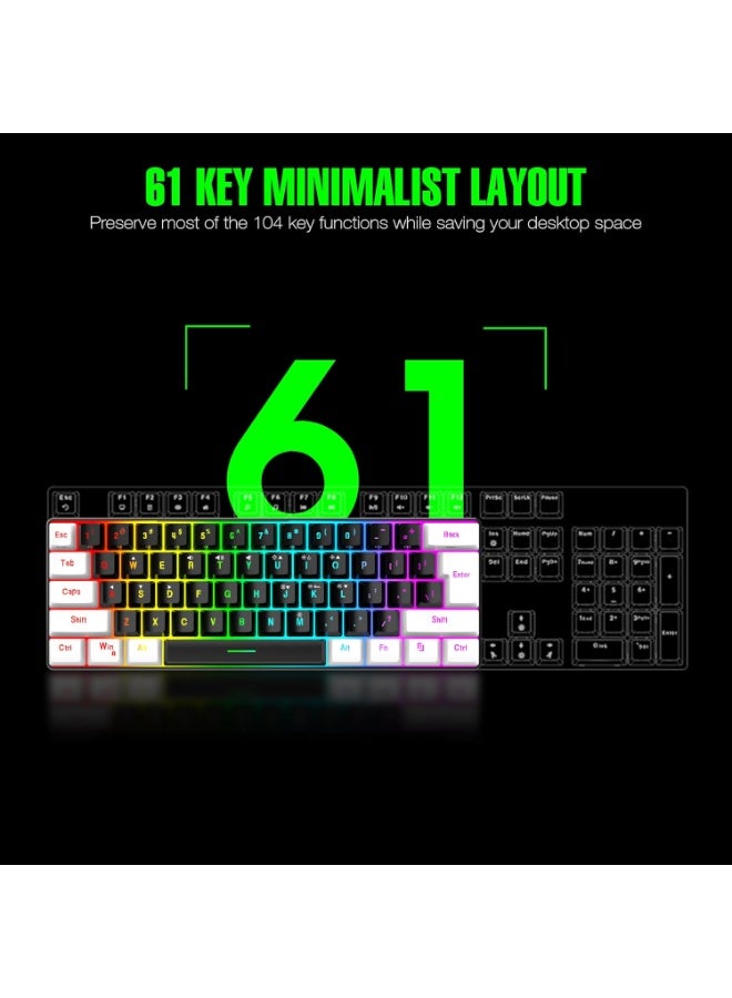 كيبول لوحة مفاتيح ألعاب سلكية 60%، إضاءة خلفية RGB صغيرة الحجم مقاومة للماء، 61 مفتاحًا، مناسبة للاعبي الكمبيوتر/ماك، والكتاب، والسفر، وسهلة الحمل في رحلات العمل (أسود-أبيض) - Image 3