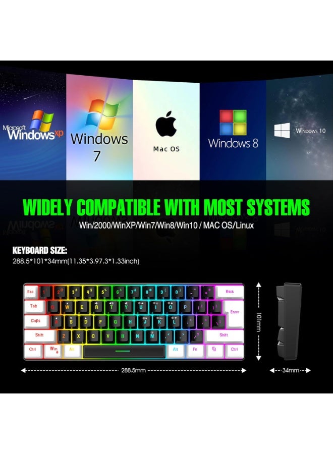 كيبول لوحة مفاتيح ألعاب سلكية 60%، إضاءة خلفية RGB صغيرة الحجم مقاومة للماء، 61 مفتاحًا، مناسبة للاعبي الكمبيوتر/ماك، والكتاب، والسفر، وسهلة الحمل في رحلات العمل (أسود-أبيض) - Image 4