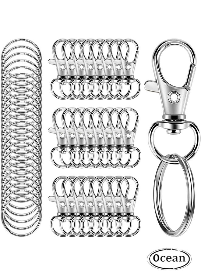 Ocean 50 PCS Swivel Lanyard Snap Hooks, 25 Pcs Key Chain Clip Hooks and 25 Pcs Key Rings, Lanyard Lobster Claw Clasps for DIY Bags, Jewelry and Craft Making  - Image 1