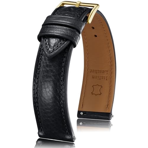Getalia Italian leather Watch Band Tuscany Natural Vegetable-Tanned Full Grain Genuine Leather, Skin-Safe, Quick Release Replacement Watch Straps for Men and Women Thick and Soft (Black Width-20mm) - Image 1