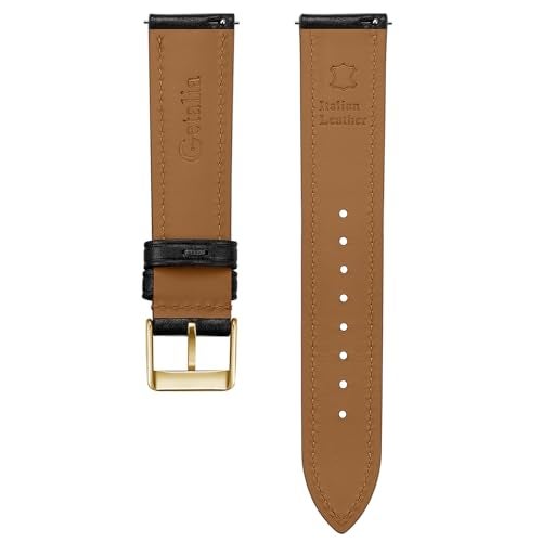 Getalia Italian leather Watch Band Tuscany Natural Vegetable-Tanned Full Grain Genuine Leather, Skin-Safe, Quick Release Replacement Watch Straps for Men and Women Thick and Soft (Black Width-20mm) - Image 5