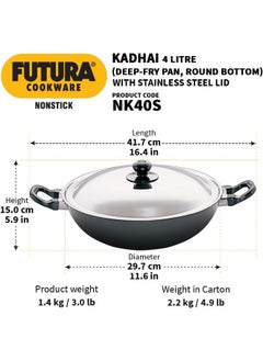 Hawkins Hawkins Futura Nonstick Kadhai 4 L, 30 cm, 3.25 mm with SS lid  - Image 3