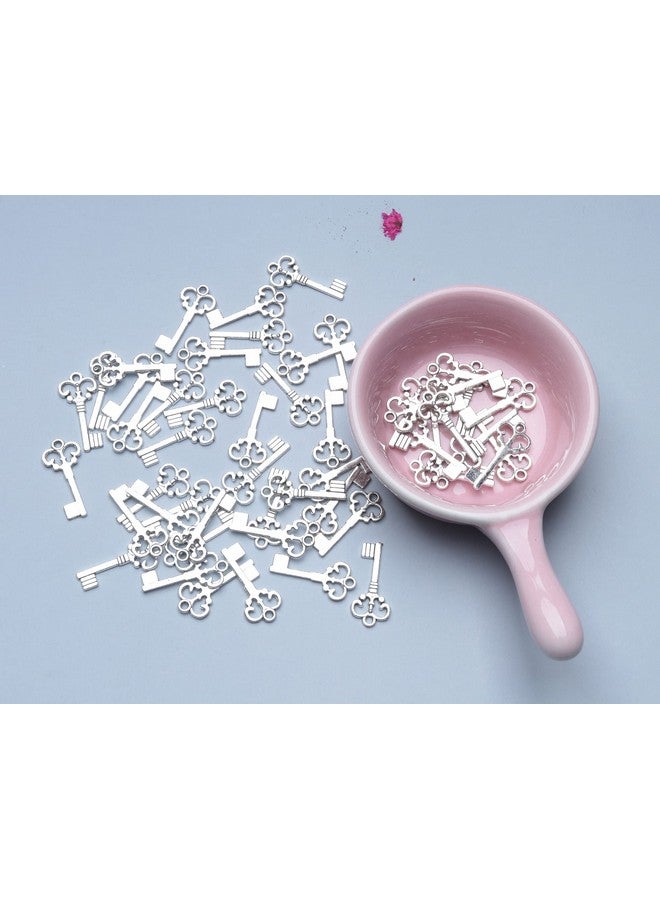 Ruwado 50 Pcs Keys Pendants Beading Supplies Vintage Metal Mini Key Charms for DIY Jewelry Making Kit Handmade Necklace Bracelet Key Ring Chain Earring Party Decoration (Silver) - Image 2