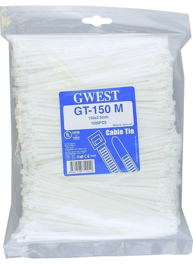 GWEST Gt 150M 150 x 2.5 mm White Cable Tie  - Image 1