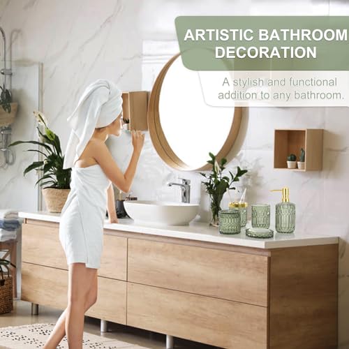 Towoaafu Green Bathroom Accessories Set, 5Pcs Clear Glass Green Accessories with Lotion Soap Dispenser, Soap Dish, Toothbrush Holder, Tumbler, Cotton Swab Jar, Modern Bathroom Decor Crystal Vintage Gift - Image 5