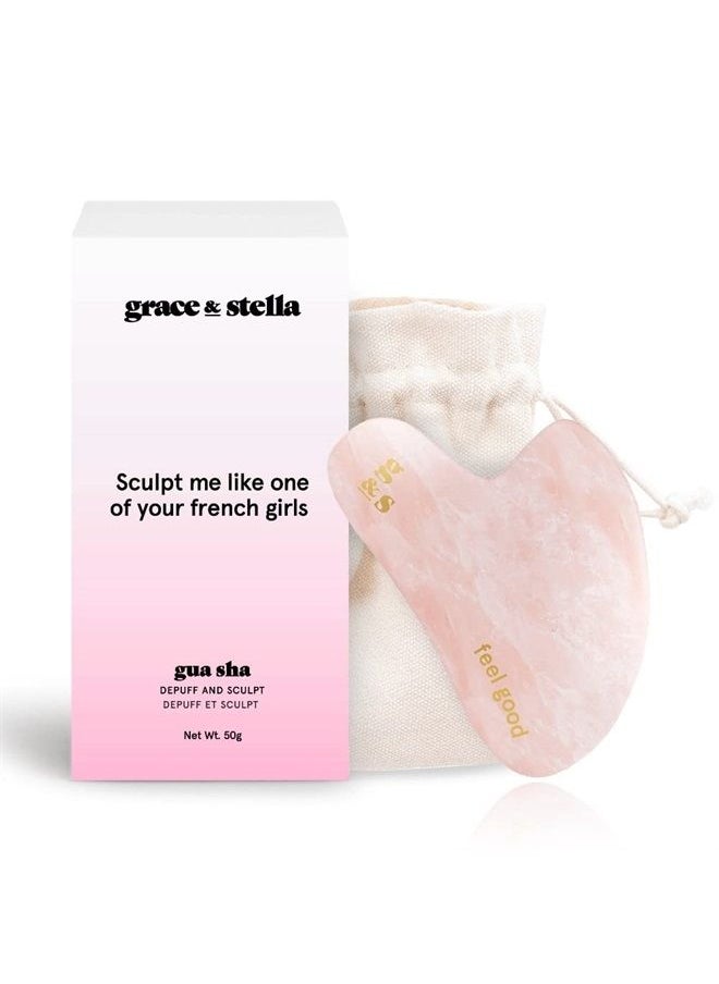 Grace & Stella - Rose Quartz Gua Sha Massage Tool - Guasha Tool For Face - Skincare Gua Sha Stone - Sculpting Jawline, Lymphatic Drainage, Depuffing, Massager - Face Gua Sha - Gusha Facial Tools for Scraping (Pink) - Image 1