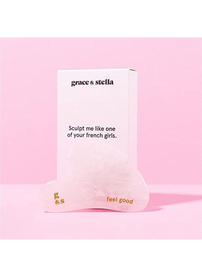 Grace & Stella - Rose Quartz Gua Sha Massage Tool - Guasha Tool For Face - Skincare Gua Sha Stone - Sculpting Jawline, Lymphatic Drainage, Depuffing, Massager - Face Gua Sha - Gusha Facial Tools for Scraping (Pink) - Image 1