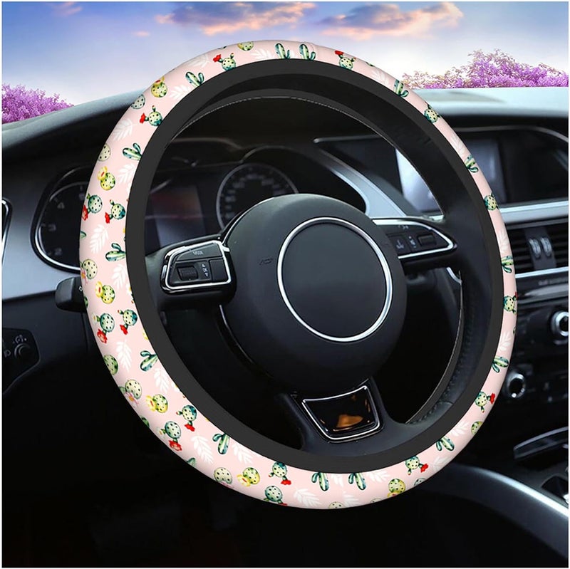 Swono Green Cactus Steering Wheel Cover Cute Prickly Pear Cactus Print Pattern On Pink Universal 15 Inch Auto Car Steering Wheel Covers SUV Anti Slip Wheel Wrap Protector for Men Women - Image 1