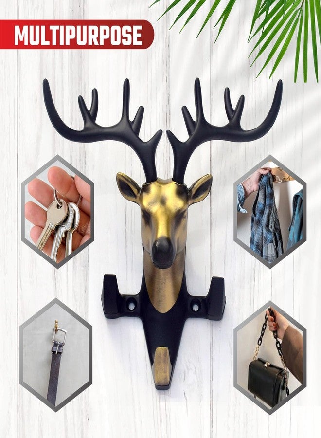 Indeed Deer Key Holder, Wall Mount Cloth Hanger & Metal Key Stand with 3 Hook | Home Decor Gift (Brass Antique) - Image 3