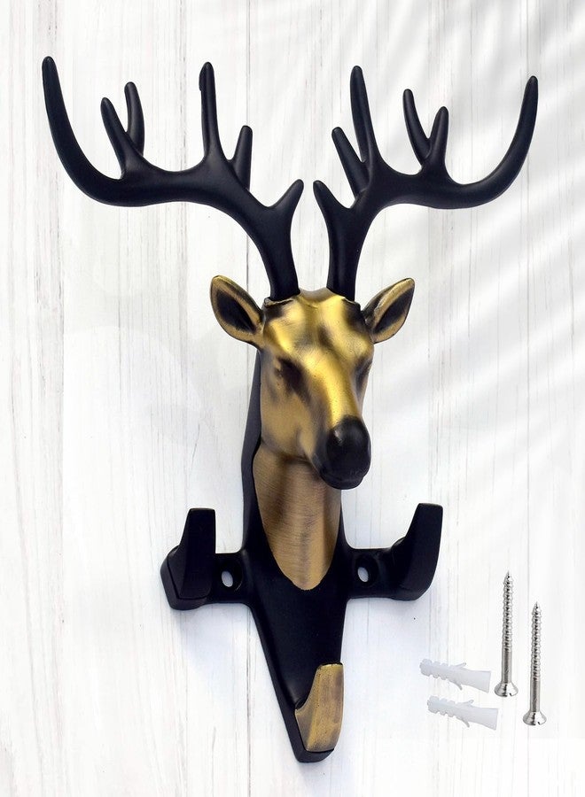 Indeed Deer Key Holder, Wall Mount Cloth Hanger & Metal Key Stand with 3 Hook | Home Decor Gift (Brass Antique) - Image 1