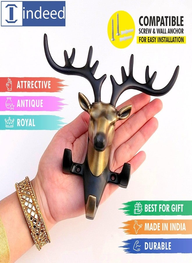 Indeed Deer Key Holder, Wall Mount Cloth Hanger & Metal Key Stand with 3 Hook | Home Decor Gift (Brass Antique) - Image 5