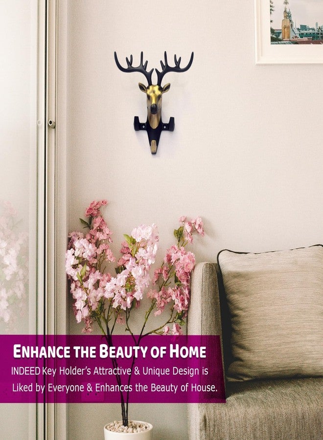Indeed Deer Key Holder, Wall Mount Cloth Hanger & Metal Key Stand with 3 Hook | Home Decor Gift (Brass Antique) - Image 4
