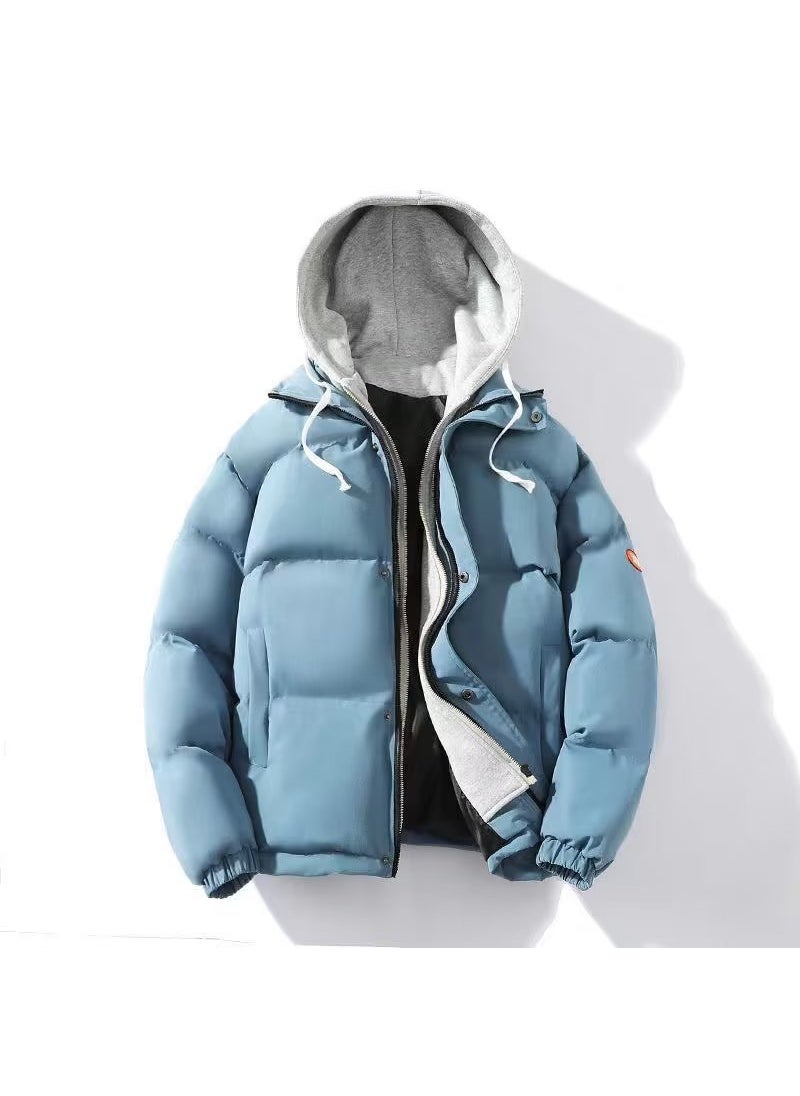 Generic - 2022 Mens Winter Puffer Jacket New Trendy Stand Collar Thickened Coat for Couples Blue - Image 1