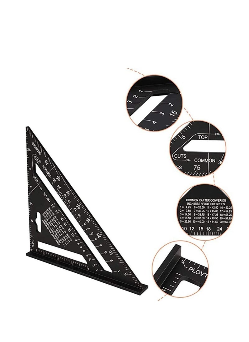 Y&D - Triangle Ruler, Black Square Protractor, High Precision Aluminum Alloy Layout Measuring Tool for Engineer Carpenter Home Builders, Artist 7 Inch Metric and Imperial - Image 1