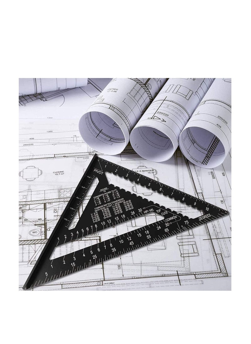Y&D - Triangle Ruler, Black Square Protractor, High Precision Aluminum Alloy Layout Measuring Tool for Engineer Carpenter Home Builders, Artist 7 Inch Metric and Imperial - Image 1