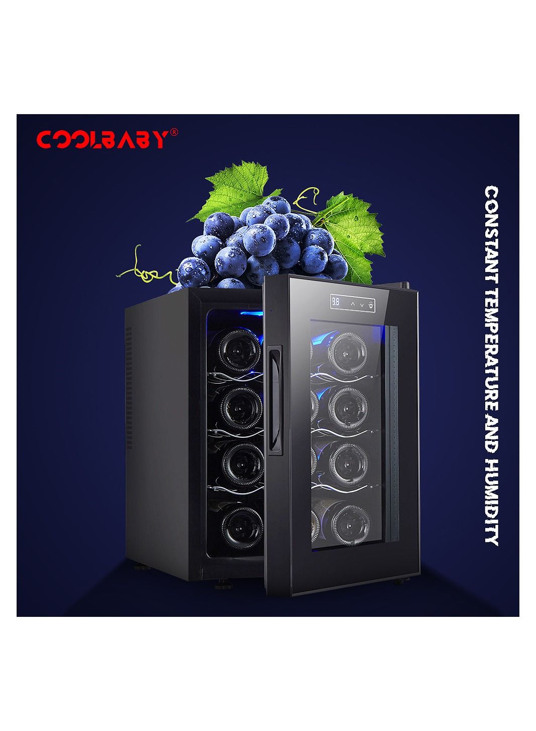 COOLBABY 12 Bottles of Constant Temperature & Humidity Electronic Beverage Wine Cooler Freestanding Compact Mini Wine Fridge Cabinet Refrigerator 