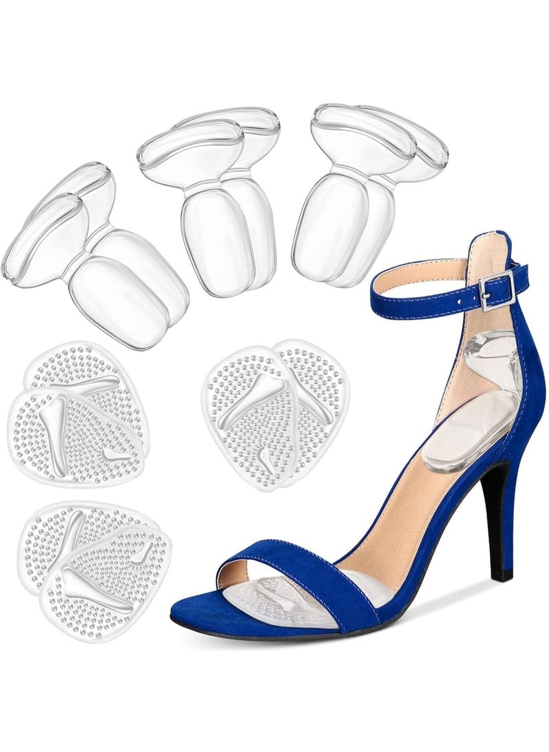 Meetion Heel Cushion Inserts and Metatarsal Pads for Women, 3 Pairs Heel Grips and 3 Pairs Ball of Foot Cushions, Silicone Shoe Pads Insoles for High Heels, Blister Prevention for Too Big Shoes  - Image 1