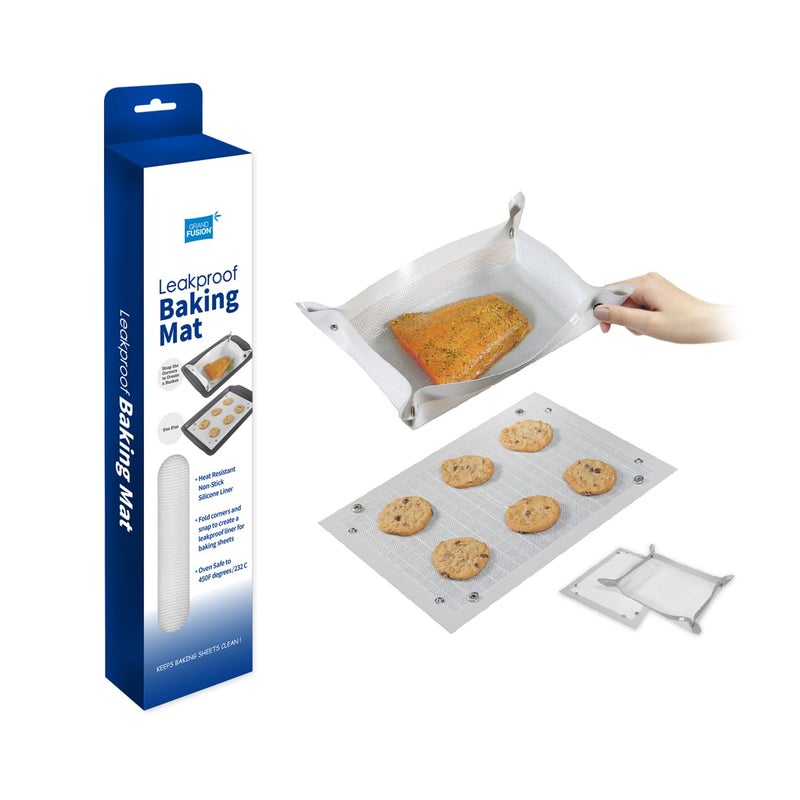 GRAND FUSION Grand Fusion 2 in 1 Silicone Baking Mat Corner Clip for Leak Proof Baking Pan or Unclip for Flat Baking Sheet Liner 118 x 1575 in BPAFree and NonStick Chefs Essentials Pack of 1