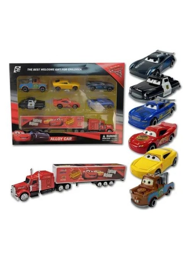8-Piece Alloy Car Transport Set for Kids – Truck with Die-Cast Toy Cars - Image 2