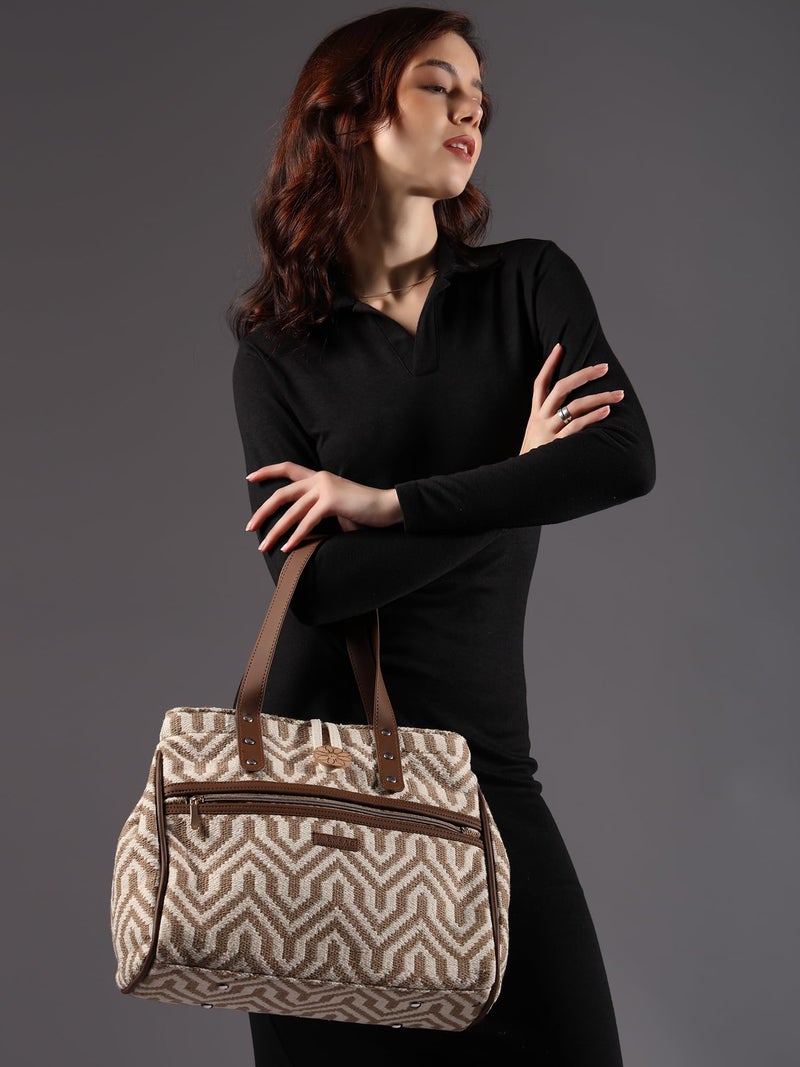 ENSAC Premium Cotton Tote Bag for Women, Stylish Handbag purse for women with Zip Closure | Fit for Office Bag, College, Travel Use | Handcrafted in India - Image 2