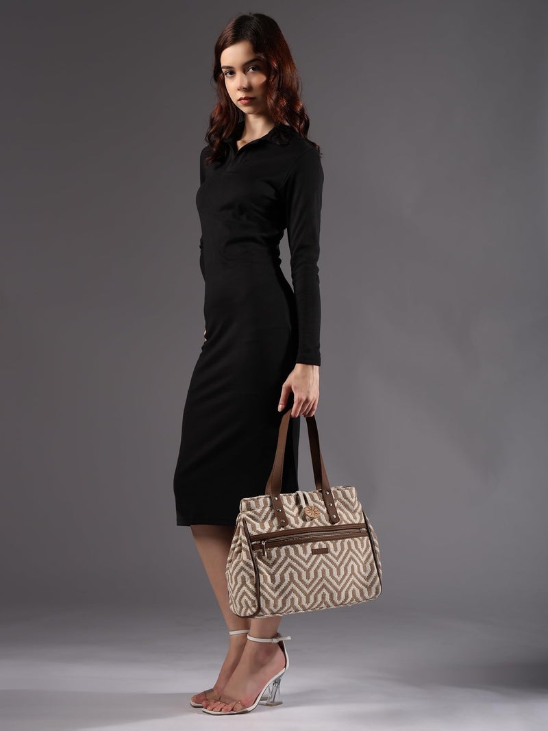 ENSAC Premium Cotton Tote Bag for Women, Stylish Handbag purse for women with Zip Closure | Fit for Office Bag, College, Travel Use | Handcrafted in India - Image 4