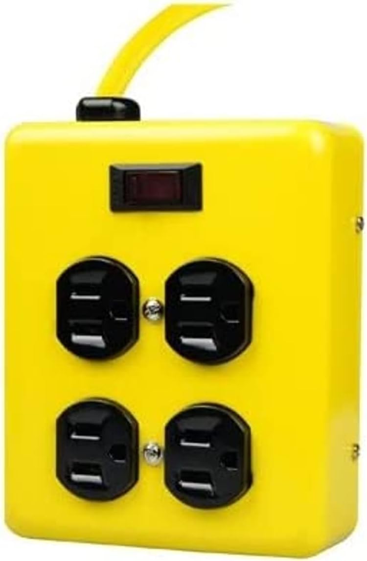 Woods Yellow Jacket 2177N Metal Power Block with 4 Outlets and Lighted Switch 4foot Cord  - Image 1